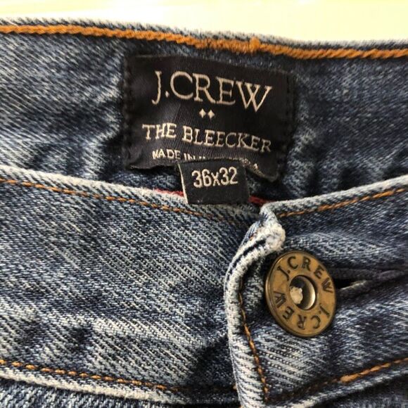 J Crew The Bleecker Men's Denim Blue Jeans 36 x 32 Zip Closure Straight Designer - Picture 7 of 13